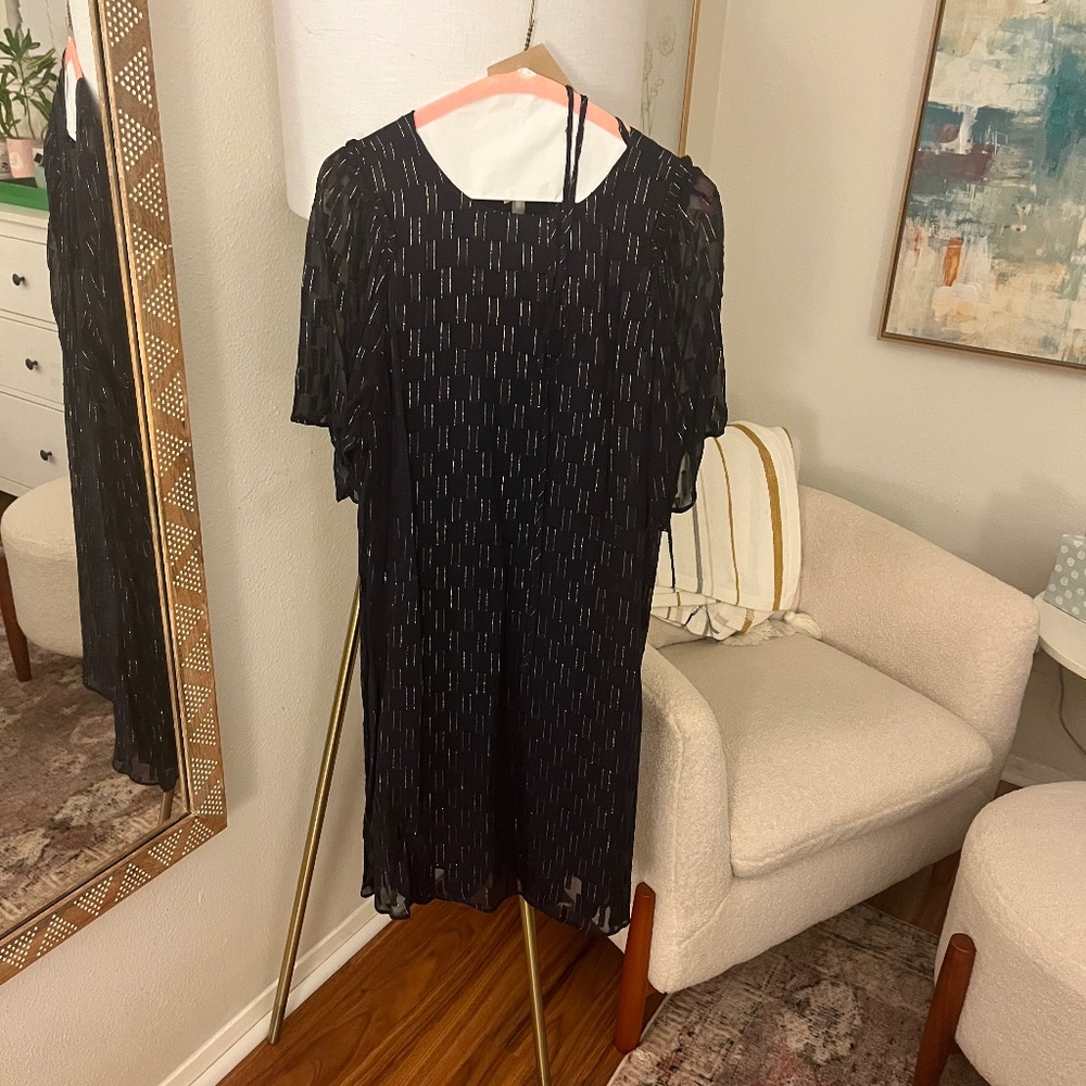 Loft Navy and Gold shift dress